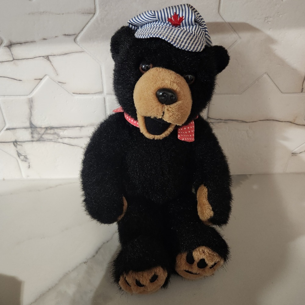 Railroad Rocky Mountaineer Black Bear Plush Stuffed Animal Red Polka Dot Scarf